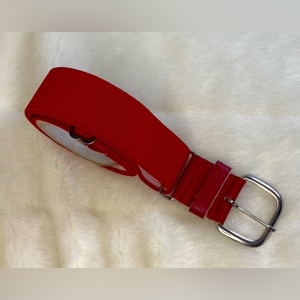 Vintage Womens Adjustable Elastic Belt Size 39in - 24in Red Nylon & Leather 80s’